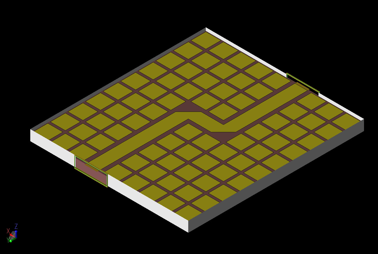 Figure 2A CAD view of the geometry shown at an angle with the top of the box removed.